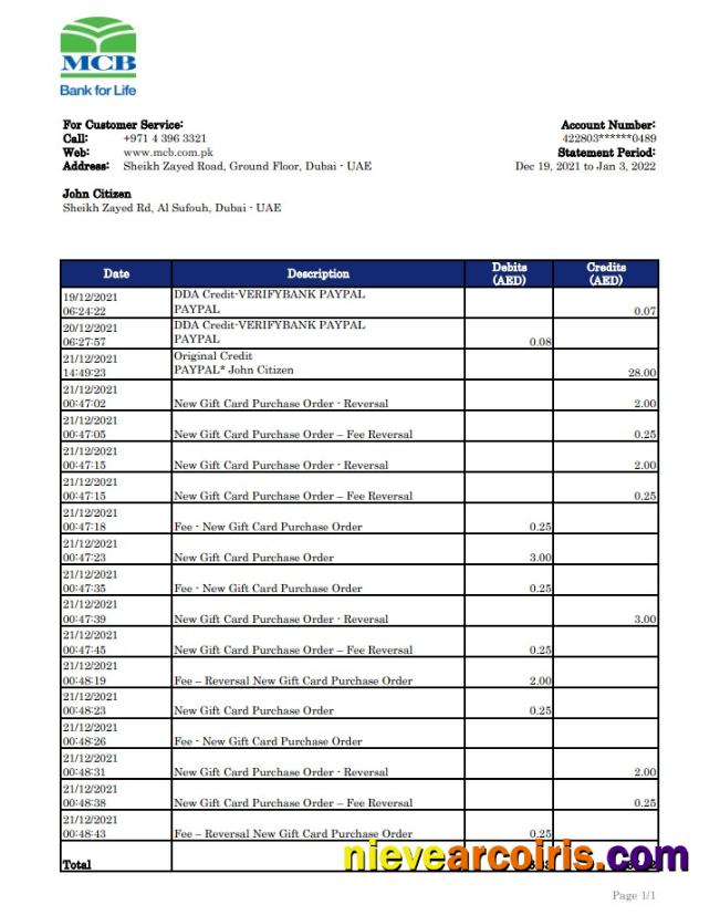 UAE MCB bank statement xls